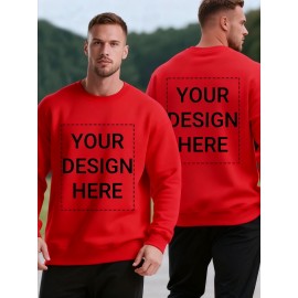 Men'S Custom Photo/Text Printed Fleece Hoodie - Personalized Photo/Text, Breathable Fleece Sweater, Large Size Vintage Style Crew Neck Long Sleeve, Loose Fit for Christmas Gifts, Team Uniforms & Casual Wear, Custom Photo/Text Printing