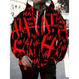 Men's Oversized Streetwear Jacket with Full-Body & Lettering Print - Lightweight Zip-Up Hooded Baseball Coat, Long Sleeve Casual Winter Outerwear for Big & Tall, Urban Fashion Essential, Christmas Gift, PLUS SIZE