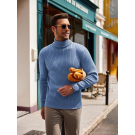 Plus Size Men'S Slim Fit Turtleneck Sweater Casual Warm Pullover Sweater Ribbed Sweater, Basic Style Top, Perfect for Fall/Winter Daily And Outdoor Wear