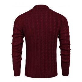 Men'S Shawl Collar Pullover Sweater Slim Fit Casual Button Cable Knit Sweaters, Plus Size
