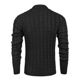 Men'S Shawl Collar Pullover Sweater Slim Fit Casual Button Cable Knit Sweaters, Plus Size
