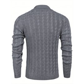Men'S Shawl Collar Pullover Sweater Slim Fit Casual Button Cable Knit Sweaters, Plus Size