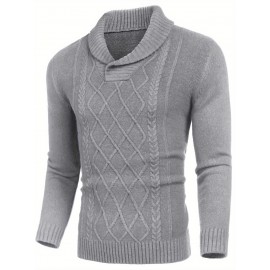 Men'S Shawl Collar Sweaters V-Neck Relaxed Fit Cable Pullovers, Plus Size