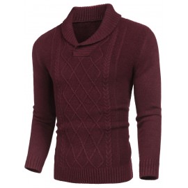 Men'S Shawl Collar Sweaters V-Neck Relaxed Fit Cable Pullovers, Plus Size