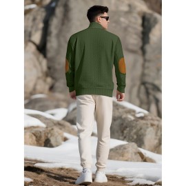 Men'S Jacquard Knit Sweatshirt for Autumn And Winter, Casual Outdoor Long Sleeve Pullover with Stand Collar, Plus Size