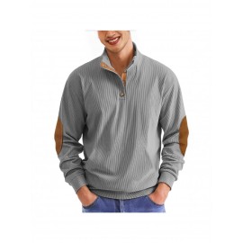 Men'S Corduroy Sweatshirt - Oversized Long Sleeve Pullover with Stand Collar, Green & Brown Striped Casual Sweater, All-Season Comfortable Loose Fit for Outdoor & Casual Attire, Plus Size Available, Easy Care (Ideal for Bowling & Casual Outfits)