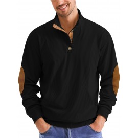 Men'S Corduroy Sweatshirt - Oversized Long Sleeve Pullover with Stand Collar, Green & Brown Striped Casual Sweater, All-Season Comfortable Loose Fit for Outdoor & Casual Attire, Plus Size Available, Easy Care (Ideal for Bowling & Casual Outfits)