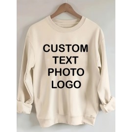 Men'S Custom Photo/Text/Logo Hoodie - Personalized All-Season Sweatshirt with Your Own Design, Loose Fit Round Neck, Durable Affordable Printed Sweater for Events, Promotional Gifts & Daily Wear - Custom Clothing Service, Plus Size Sweaters for Men