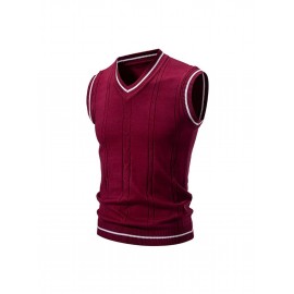 Men'S Heavyweight Sweater - Solid Burgundy Round Neck Pullover with Piping Trim, Regular Fit Winter Warmth, Casual & Formal Wear, Durable Easy-Care Sweater for Fall and Winter Layering (Coat-Compatible Hanging Hooks Included) - Versatile Everyday &