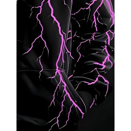Men's Neon Pink Lightning Bolt Hoodie - Stretch Knit Pullover Sweatshirt with Adjustable Hood, Bold White Lightning Print, Machine Washable Winter Warm Coat for Gym, Streetwear & Casual Outfits - Durable Neon Glow Jacket, PLUS SIZE, Big And Tall Men Clothing, Winter Clothes For Women Plus Size, Oversized Hoodie Men, Winter Hoodies For Men, Botas De Invierno, Plus Size Pants For Men, Long Sleeve Plus Size, Chunky Sweaters, Plus Size Sweat Suit, Thick Hoodies For Women,