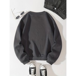 Men'S Loose Fit Sweatshirt - White Pullover with Minimalist Graphic, Soft Polyester Long Sleeve Shirt for Everyday & Formal Wear, Machine Washable Winter Sweater for Men, Sweater, Casual Wear, Korean Fashion, Durable Construction, Printed Top, Streetwear Lovers, PLUS SIZE