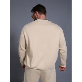 Men'S Loose Fit Sweatshirt - White Pullover with Minimalist Graphic, Soft Polyester Long Sleeve Shirt for Everyday & Formal Wear, Machine Washable Winter Sweater for Men, Sweater, Casual Wear, Korean Fashion, Durable Construction, Printed Top, Streetwear Lovers, PLUS SIZE