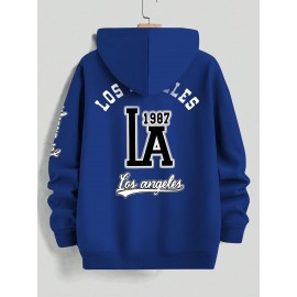 Men's Casual Hooded Sweater with Logo & 1985 Print - Oversized Brown Hoodie, Loose Fit Long Sleeve Pullover, Vintage Lettering, Machine Washable for Spring/Fall Layering (No Transparency), PLUS SIZE