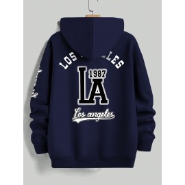 Men's Casual Hooded Sweater with Logo & 1985 Print - Oversized Brown Hoodie, Loose Fit Long Sleeve Pullover, Vintage Lettering, Machine Washable for Spring/Fall Layering (No Transparency), PLUS SIZE