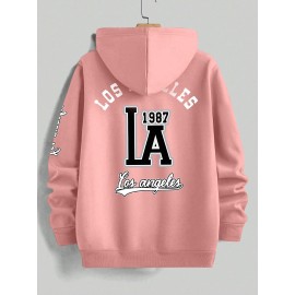 Men's Casual Hooded Sweater with Logo & 1985 Print - Oversized Brown Hoodie, Loose Fit Long Sleeve Pullover, Vintage Lettering, Machine Washable for Spring/Fall Layering (No Transparency), PLUS SIZE