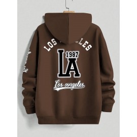 Men's Casual Hooded Sweater with Logo & 1985 Print - Oversized Brown Hoodie, Loose Fit Long Sleeve Pullover, Vintage Lettering, Machine Washable for Spring/Fall Layering (No Transparency), PLUS SIZE
