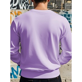 Men's Christmas Tree Print Sweatshirt - Long Sleeve Crew Neck Casual Pullover with Merry Christmas Lettering & Snowflake Design, Purple Red/Green Holiday Sweater for Spring/Autumn, Festive Winter Party Outfit, PLUS SIZE