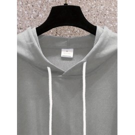 Men'S Plus Size Hoodie - Navy Pullover Sweatshirt, Regular Fit Long Sleeve Hooded Sweater for Everyday & Formal Wear, Soft Knit Fabric with Slight Stretch - Big & Tall Friendly