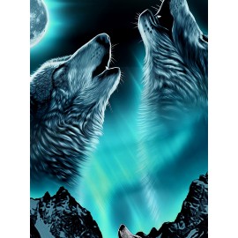 Men'S Moonlit Wolf Howl 3D Print Hooded Zip-Up Sweatshirt - Deep Blue Wolf Pack & Snow Mountain Night Sky Design, Loose Fit Casual Outdoor Winter Wear, Full-Zip Hoodie for Camping & Hiking, Durable 3D Print Graphic Apparel, Plus Size