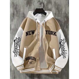 Men's Large Plus Size New York Logo Baseball Uniform Jacket - Winter Outdoor Casual Snap Button Closure Coat with Letter 'NY' Emblem, Machine Washable Polyester, Christmas Gift for Fans, PLUS SIZE