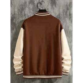 Men's Large Size Baseball Jacket with Letter 'M' Print (for Miami/other letters) - Buttonless Snap Closure, Machine-Washable Polyester Coat, Pockets - Casual Winter Outerwear for Big & Tall, Christmas Gift (No hat Included), PLUS SIZE