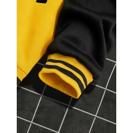 Men's Large Size Baseball Jacket with Letter 'M' Print (for Miami/other letters) - Buttonless Snap Closure, Machine-Washable Polyester Coat, Pockets - Casual Winter Outerwear for Big & Tall, Christmas Gift (No hat Included), PLUS SIZE