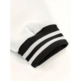 Men's Large Size Baseball Jacket with Letter 'M' Print (for Miami/other letters) - Buttonless Snap Closure, Machine-Washable Polyester Coat, Pockets - Casual Winter Outerwear for Big & Tall, Christmas Gift (No hat Included), PLUS SIZE