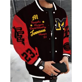 Men'S Plus Size Baseball Jacket | Los Angeles Style, Letter and Number 23 Print, Wrinkle Resistant, Casual Sports, Perfect for Parties, Autumn and Winter