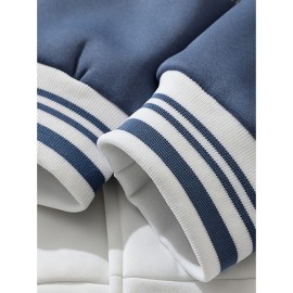 Men'S Large Size Casual Baseball Jacket with Letter Print & Team Spirit Design - Warm Outerwear, Snap Closure & Functional Pockets, Spring/Fall Outdoor Sports Apparel, Christmas Gift for Men (No Hat Included) - Trendy Casual Style for Casual Attire