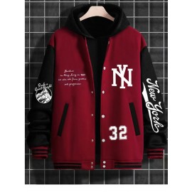 Plus-size Men'S Baseball Jacket | New York #23 Digital Print, Hoodless Lightweight, Trendy Hip-Hop Rock Style, Casual Spring/Fall Jacket, Snap Closure, Perfect for Christmas and New Year Gifts, Plus Size