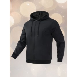 Men's Oversized Hooded Jacket with Jesus Is King Graphic Print - Navy Blue Heavyweight Polyester Coat, Full-Zip Casual Streetwear for All Seasons, Machine Washable Christian Faith Statement Apparel, PLUS SIZE
