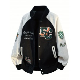 Men's Large Size Heavy-Duty Embellished Varsity Jacket - Mint Green & White Two-Tone with Lettering, Team Logos & Number 95 Emblem - Machine Washable Button-Front Coat for Casual Wear, Events & Themed Parties (V, PLUS SIZE