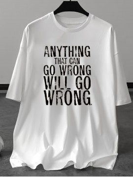 Plus Size Men'S Short Sleeve T-Shirt with Street Style, Vintage Distressed Murphy'S Law Slogan 