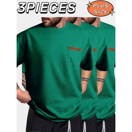 3pcs Men'S Plus Size Casual Short Sleeve T-Shirt Set, Essential Basic Tee - Breathable, Soft & Comfortable Waffle Fabric, Solid Color, Round Neck, Perfect for Casual Attire, PLUS SIZE, Men'S Set On, Men'S White Beach Set, Men'S Training Suit Set, Men'S Beach Set For Large Sizes