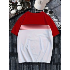 3pcs Men'S Casual Crew Neck Short Sleeve T-Shirts - Light Gray with White Horizontal Stripes, Regular Fit, Slight Stretch Fabric, Stylish Black Watch Accessories, Casual Attire|Striped Tee|Stretchy Fabric, PLUS SIZE