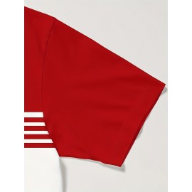 3pcs Men'S Casual Crew Neck Short Sleeve T-Shirts - Light Gray with White Horizontal Stripes, Regular Fit, Slight Stretch Fabric, Stylish Black Watch Accessories, Casual Attire|Striped Tee|Stretchy Fabric, PLUS SIZE