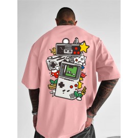 Men's Retro Gaming T-Shirt - 80s/90s Nostalgia Video Game Controllers & Mario//Donkey Print - Lightweight Breathable Short Sleeve Tee for Casual Summer Wear, Gaming Events & Parties (Retro Gamer Outfit), PLUS SIZE