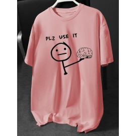Plus Size Men's Short Sleeve T-Shirt Street Style, Funny Creative Doodle 