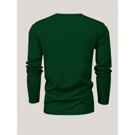 [Soft Plus Size T-Shirts] 4pcs Men's Plus Size Long Sleeve T-Shirt Set - Soft & Comfortable, 95% Polyester 5% Spandex, Solid Color, Round Neck, Casual Style, Perfect for Fall, Daily Wear