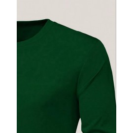 [Soft Plus Size T-Shirts] 4pcs Men's Plus Size Long Sleeve T-Shirt Set - Soft & Comfortable, 95% Polyester 5% Spandex, Solid Color, Round Neck, Casual Style, Perfect for Fall, Daily Wear