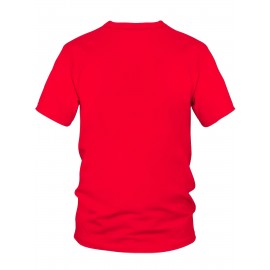 Men'S Big & Tall T-Shirt - Red Casual Everyday Shirt with Funny Face Graphic, Soft Polyester Blend Fabric - Machine Washable Plus Size Tee for Everyday & Party Wear - Non-Linen Texture Casual Top, Spring Autumn Apparel, Playful Graphic Shirt, Comfortable Fit Shirt, PLUS SIZE