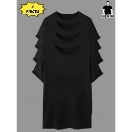 4pcs Men'S Plus Size Casual T-Shirts - Soft Polyester-Spandex Blend, Breathable & Comfortable, Solid Color Short Sleeve Round Neck Tees for Casual Attire, Back-to-School Essentials, 95% Polyester 5% Spandex, Regular Fit, Versatile Clothing, Minimalist Design, Stretchy Fabric, Everyday Essentials, Simple Style, Durable Construction, Basic Tee, College Students, PLUS SIZE, Soft Tee, Casual Shirt, Minimalist Clothing, Durable Fiber, Sporty Tee, Oversized Tee, Active Lifestyle, Versatile
