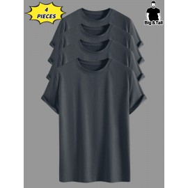 4pcs Men'S Plus Size Casual T-Shirts - Soft Polyester-Spandex Blend, Breathable & Comfortable, Solid Color Short Sleeve Round Neck Tees for Casual Attire, Back-to-School Essentials, 95% Polyester 5% Spandex, Regular Fit, Versatile Clothing, Minimalist Design, Stretchy Fabric, Everyday Essentials, Simple Style, Durable Construction, Basic Tee, College Students, PLUS SIZE, Soft Tee, Casual Shirt, Minimalist Clothing, Durable Fiber, Sporty Tee, Oversized Tee, Active Lifestyle, Versatile