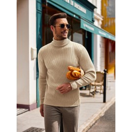 Plus Size Men'S Slim Fit Turtleneck Sweater Casual Warm Pullover Sweater Ribbed Sweater, Basic Style Top, Perfect for Fall/Winter Daily And Outdoor Wear