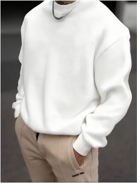 Men's Plus Size Geometric Pattern Crew Neck Sweater - Soft Stretch Pullover, All-Season Casual & Smart-Casual Long Sleeve Sweater, Regular Fit Machine Washable Top for Men, Versatile Streetwear & Formal Attire, PLUS SIZE