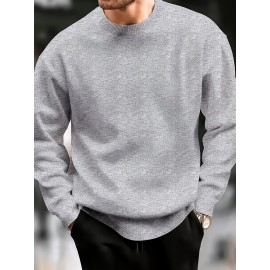 Men's Plus Size Geometric Pattern Crew Neck Sweater - Soft Stretch Pullover, All-Season Casual & Smart-Casual Long Sleeve Sweater, Regular Fit Machine Washable Top for Men, Versatile Streetwear & Formal Attire, PLUS SIZE