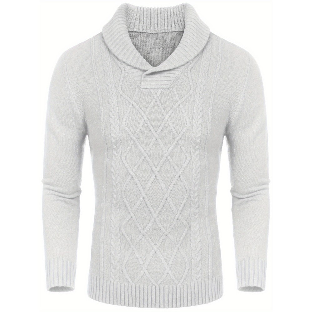 Men'S Shawl Collar Sweaters V-Neck Relaxed Fit Cable Pullovers, Plus Size