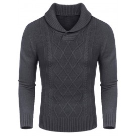 Men'S Shawl Collar Sweaters V-Neck Relaxed Fit Cable Pullovers, Plus Size