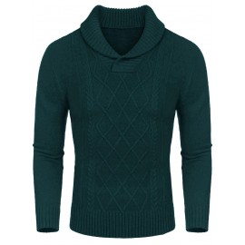 Men'S Shawl Collar Sweaters V-Neck Relaxed Fit Cable Pullovers, Plus Size