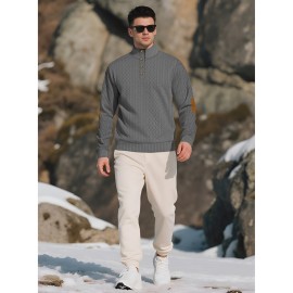 Men'S Jacquard Knit Sweatshirt for Autumn And Winter, Casual Outdoor Long Sleeve Pullover with Stand Collar, Plus Size